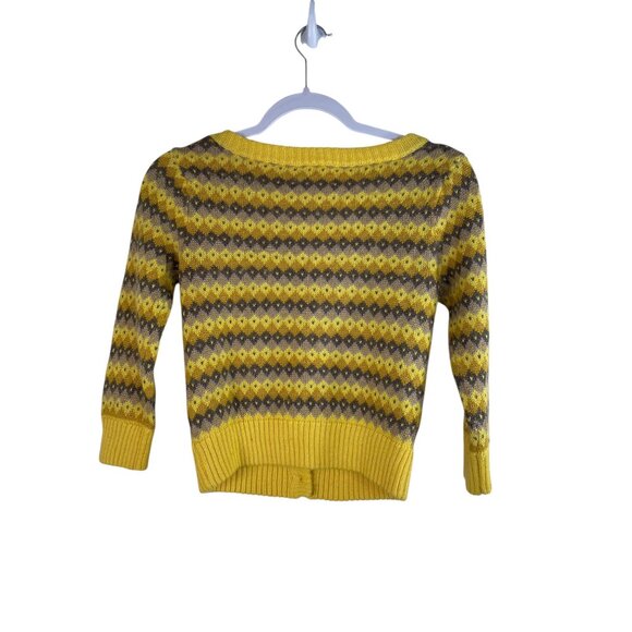 Roxy Yellow & Brown Argyle Pattern Cardigan Wool Blend Button Closure S - Picture 5 of 8